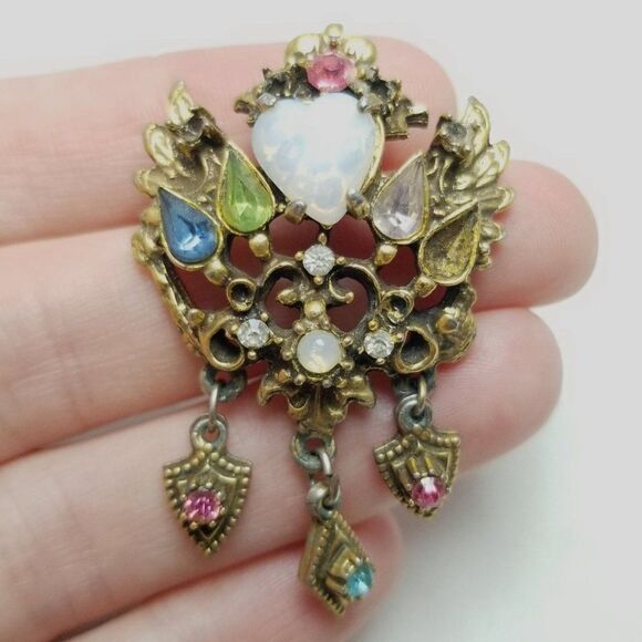 Vintage Rhinestone Pendant with Dangle Charms Retro Unique Design Missing Stones - Picture 1 of 6